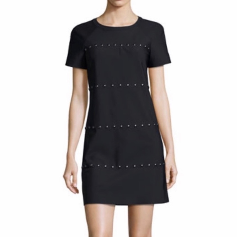 TORY BURCH - Waterbury Short-Sleeve Crew Neck Studded Black Mini Dress
